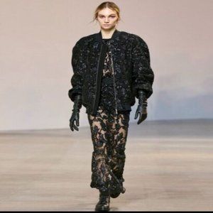 Elie Saab 2022 Ready to Wear Black Sequin Bomber Jacket Brand New w/ Tags